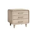 Modern Wooden Nightstand with Three Drawers and Sleek Metal Handles