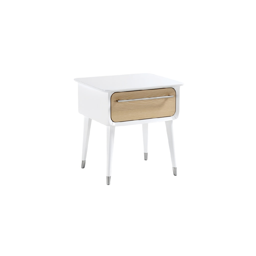 Modern White and Wood Nightstand with Drawer